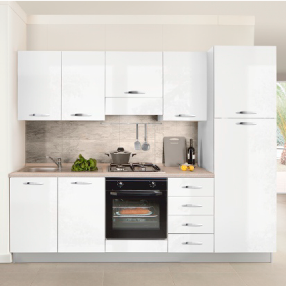 Кухонный комплект MOBILTURI Eva из 7 предметов, 255x60x216, правый разворот, глянцевый белый, AEVA25502DX