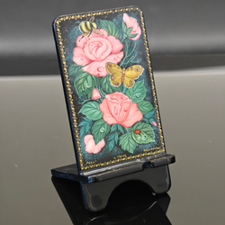 Сувенирная подставка для телефона с росписью Палех "Розы"