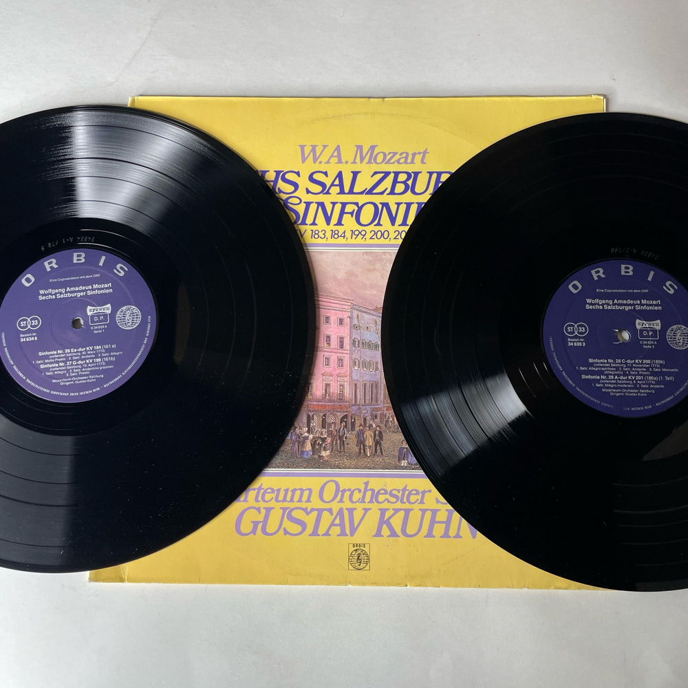Винтажная виниловая пластинка LP W.A. Mozart В. А. Моцарт, Gustav Kuhn Sechs Salzburger Sinfonien KV 183, 184, 199, 200, 201, 202 (Германия 1979)