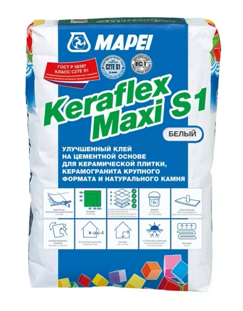 Клей для плитки Mapei Keraflex Maxi S1 (С2ТЕ S1) белый 25кг