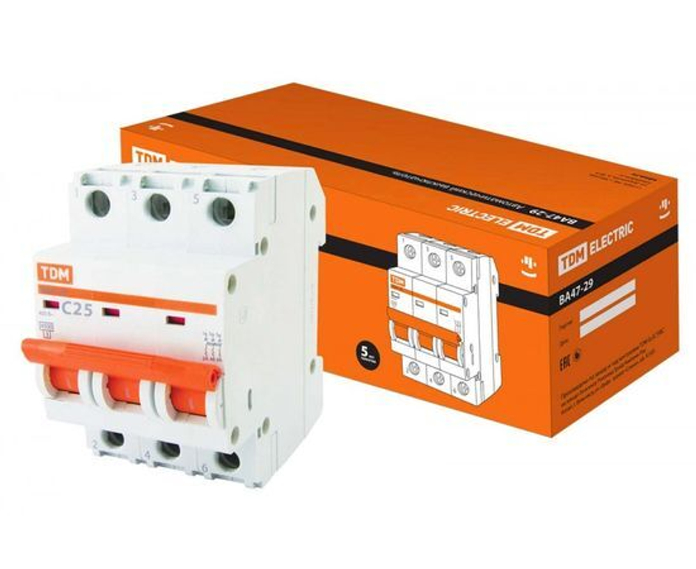 Автоматический выключатель ВА47-29 3Р 25А 4,5кА х-ка С TDM SQ0206-0111