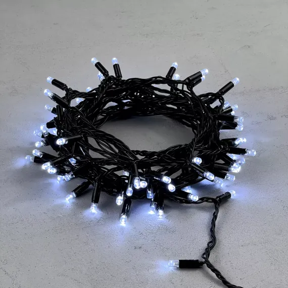 Светодиодная гирлянда с колпачком 100 холодных белых LED ламп 10 м., 220-230 В., черный провод ПВХ, IP65, LTC (PST100CAP-11-2W)