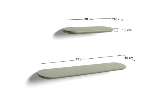 Комплект из 2 полок Arely из МДФ с зеленым лаковым покрытием, 35 см/55 см