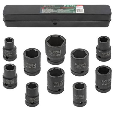 Набор головок ударных 10пр.1/2''(6-гран)(10,12,13,14,16,17,19,21,22,24,мм), в металл. кейсе RockForce##Rock FORCE RF-4109-5MPB