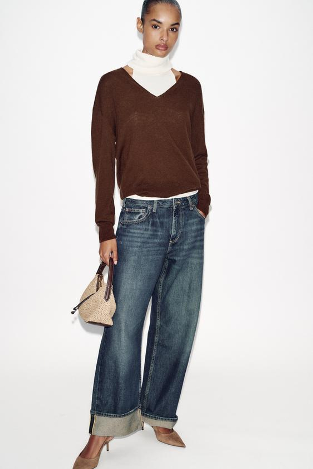 ZARA ПЛЕТЕНАЯ МИНИ-СУМКА С РУЧКОЙ, СВЕТЛО-БЕЖЕВЫЙ