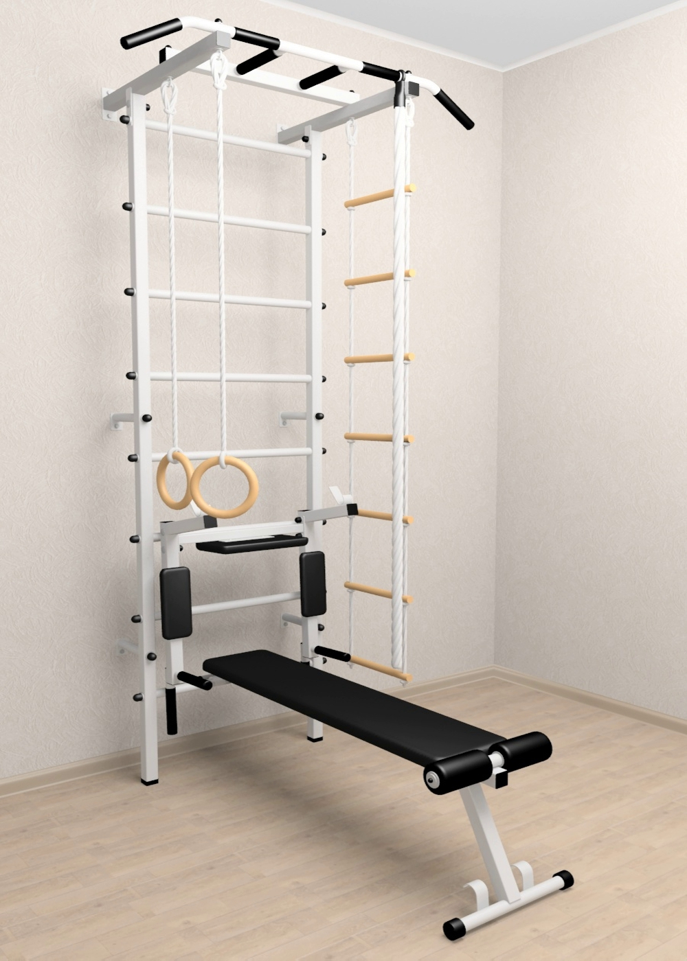 Шведская стенка Sv Pro 805 (Турник Pro/Брусья/стойка/Скамья/Канат/Кольца/Лестница)