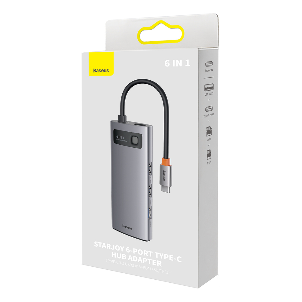 USB Хаб Baseus Metal Gleam 6in1 Multifunctional Type-C HUB (Type-C to 3xUSB3.0+PD+SD+TF)