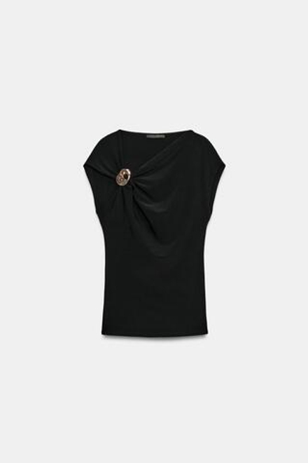 ZARA ТОП СО СБОРКАМИ И ФУРНИТУРОЙ, ЧЕРНЫЙ