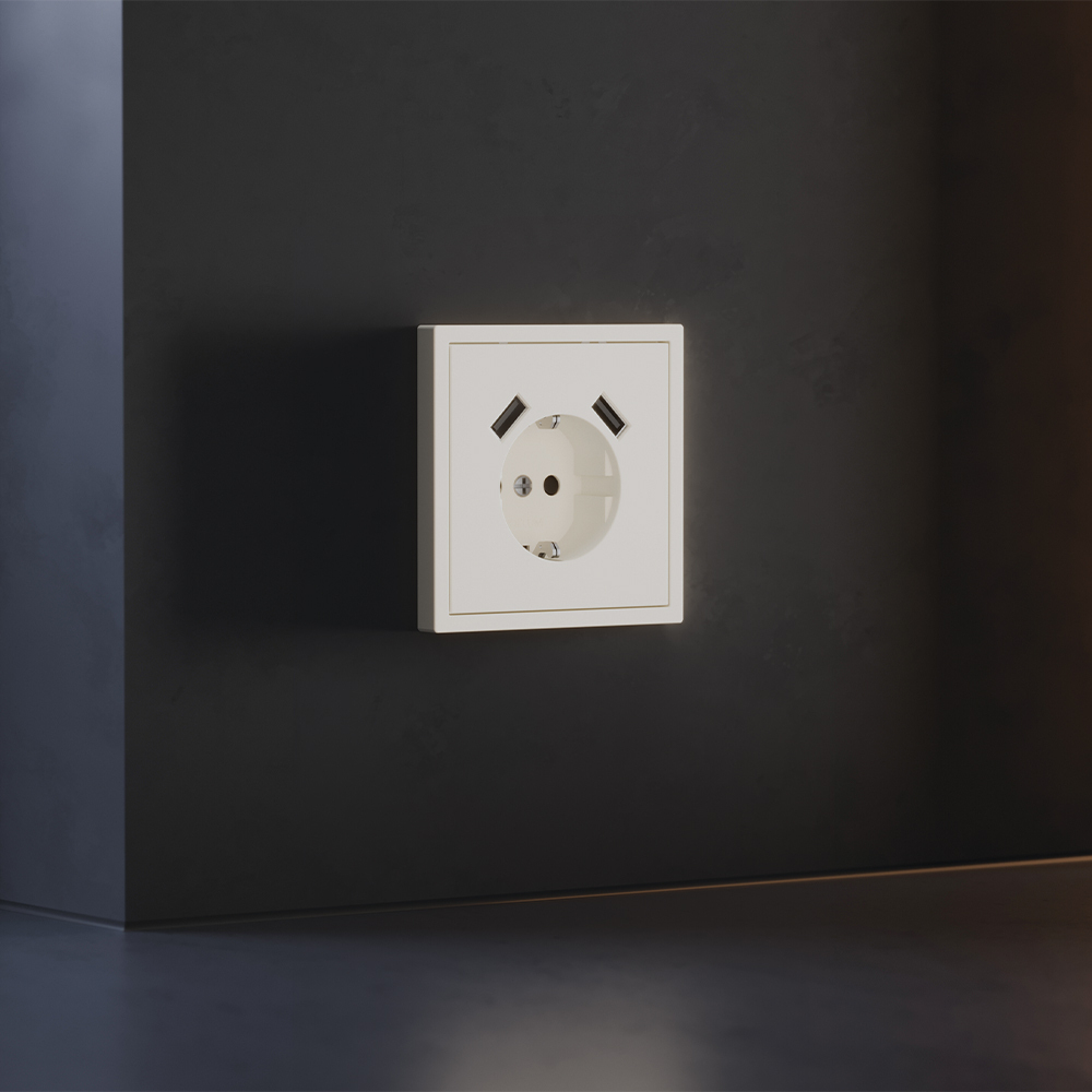 Накладка для розетки с заземлением и защитными шторками, с USB A+A, S70 (хлопок)