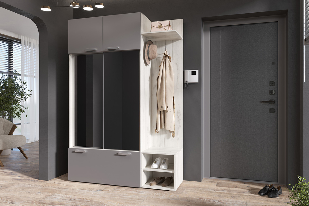 Прихожая Стелла, Графит, Дуб Крафт Белый