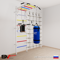 Шведская стенка Sv Sport усиленная 64330 (Турник рукоход/Брусья/Трапеция/Цепь/Мешок 30кг/Канатный лаз)