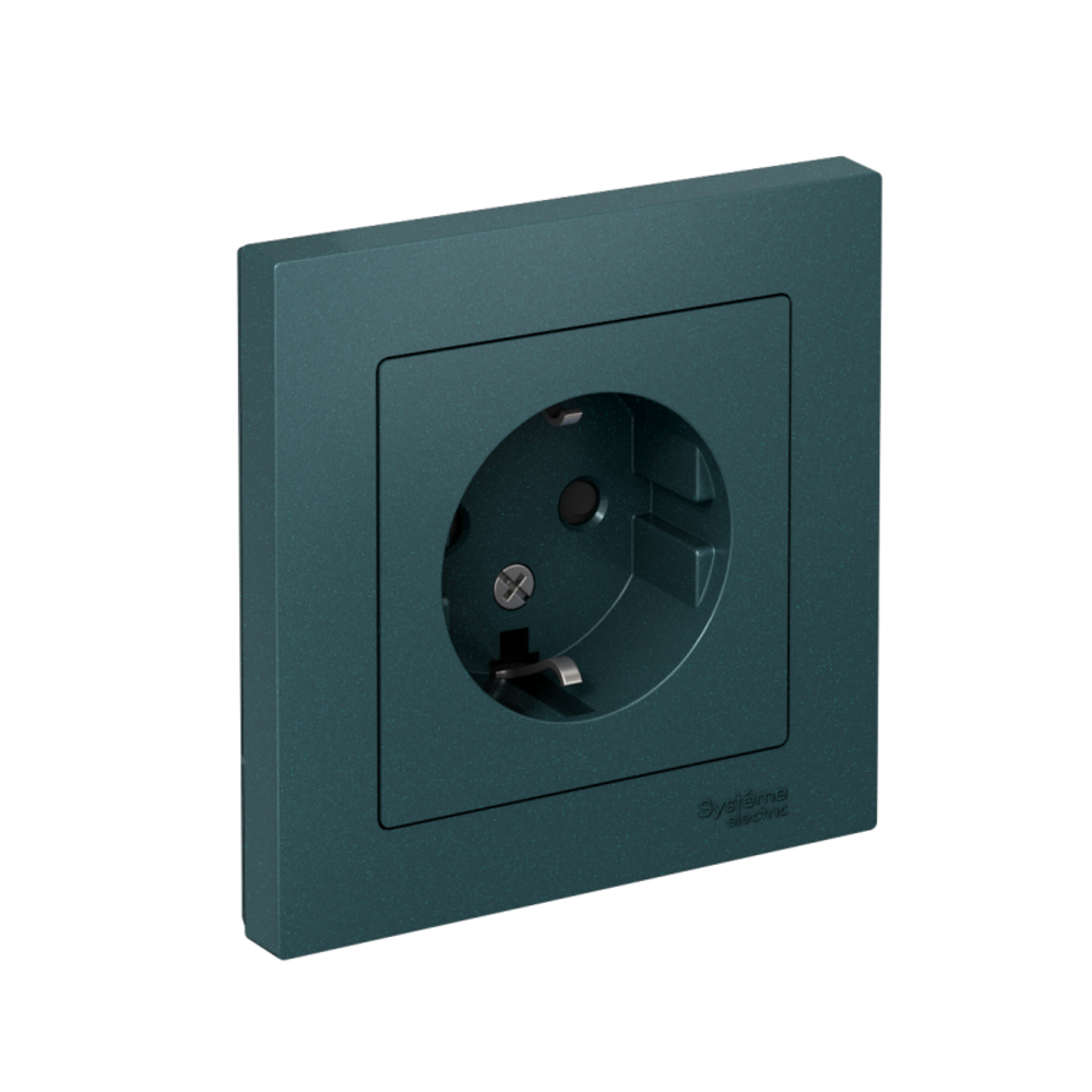 Розетка 1-м СП AtlasDesign 16А IP20 с заземл. защ. шторки в сборе изумруд SE ATN000844