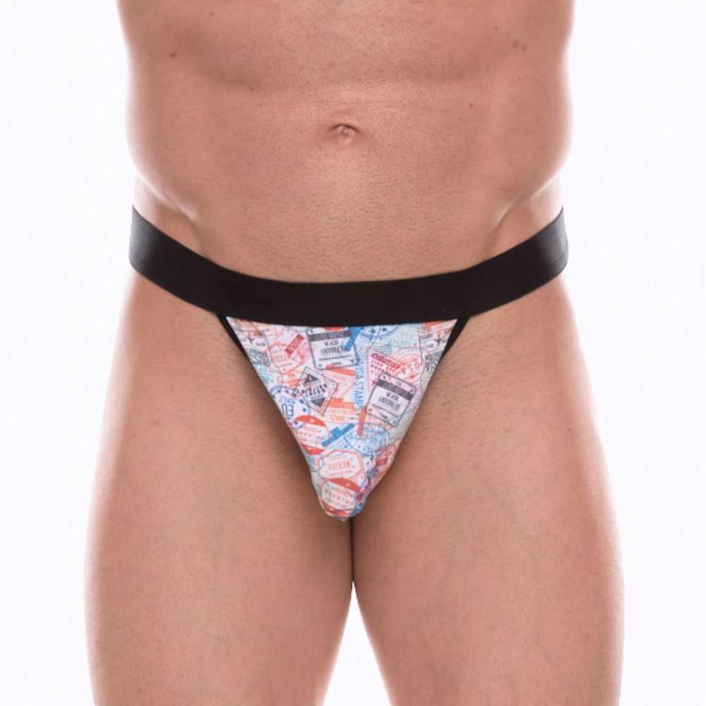 Мужские трусы тонги с разноцветным принтом Don Moris DM072297