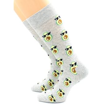 Носки с принтом "Авокадо в очках" серые меланжевые Hobby Line
