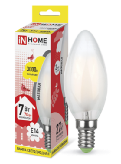 Лампа светодиодная LED-СВЕЧА-deco 7Вт 230В Е14 3000К 630Лм матовая IN HOME
