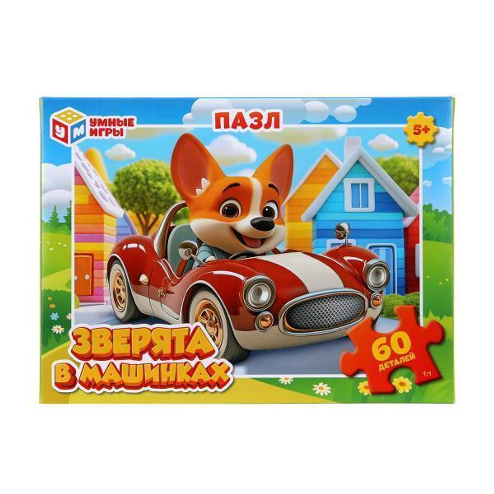 Пазл 60эл. "Зверята в машинках" 4630395028738 (Умные игры)