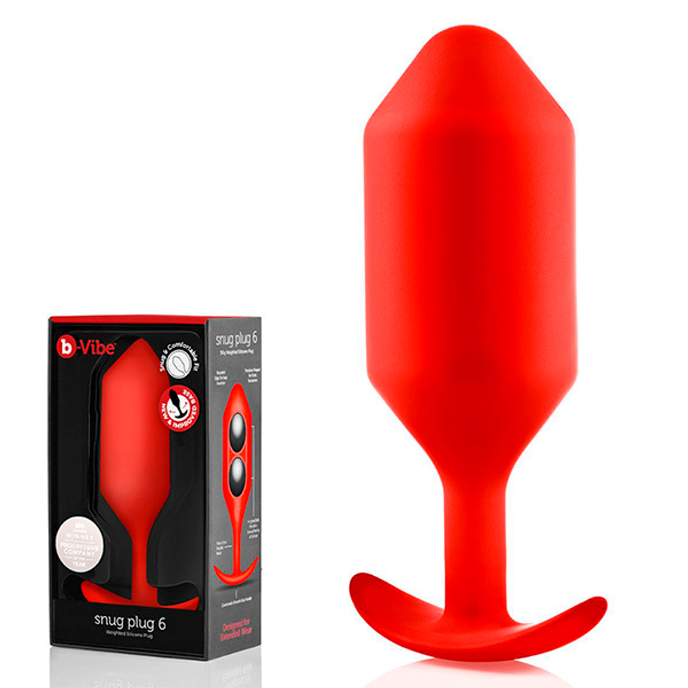 Красная пробка для ношения 18,5см b-Vibe Snug Plug 6 BV-029-RED