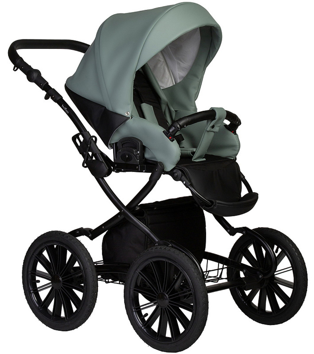 Детская коляска Indigo Mio Eco Plus 14 2 в 1 05 черная кожа+шалфей кожа