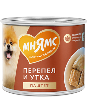 Мнямс для собак всех пород "Сильный имунитет" Паштет из утки и перепела 200гр
