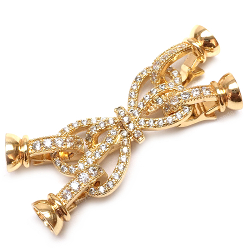 Замок с 4 застежками и фианитами 43х14 мм, позолота