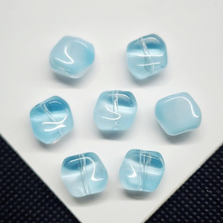Бусина квадрат, волна, стеклянные, голубой, 10мм, штучно