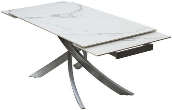 Стол ESTEBIO 160 GLOSS STATUARIO WHITE SOLID CERAMIC / Серый металлик