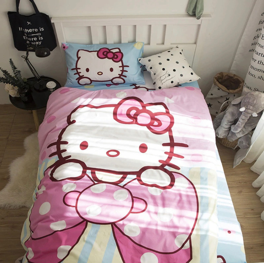 Постельное белье 1.5 Полуторка Сатин Детское Hello Kitty