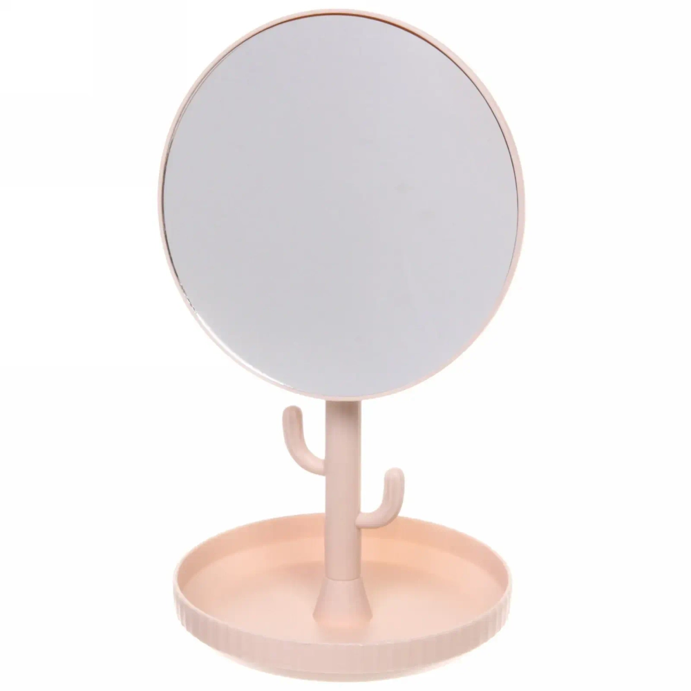 Зеркало настольное с органайзером «Kaktus», цвет коралловый, 17см