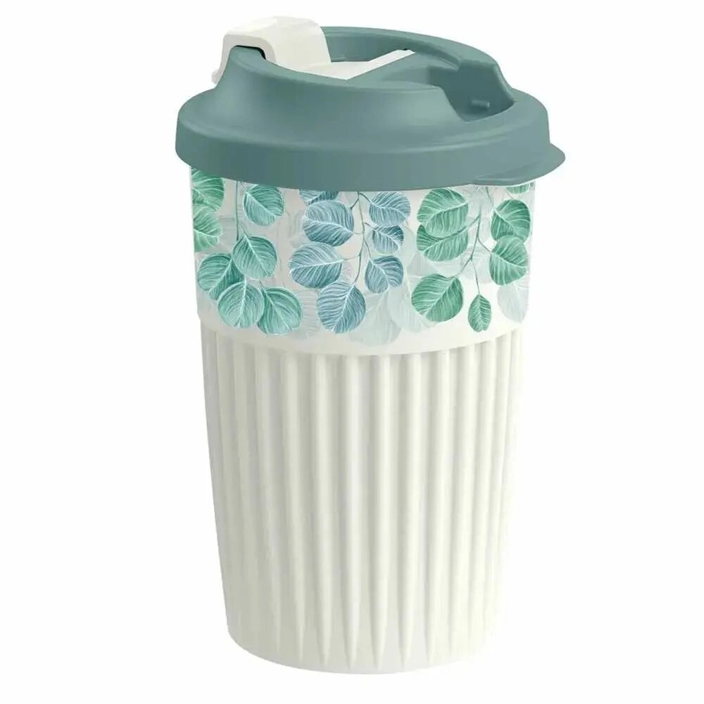 СТАКАН ДЛЯ ГОРЯЧИХ НАПИТКОВ С КЛАПАНОМ И ДЕКОРОМ Madre Terra 450МЛ (Светло-серый)