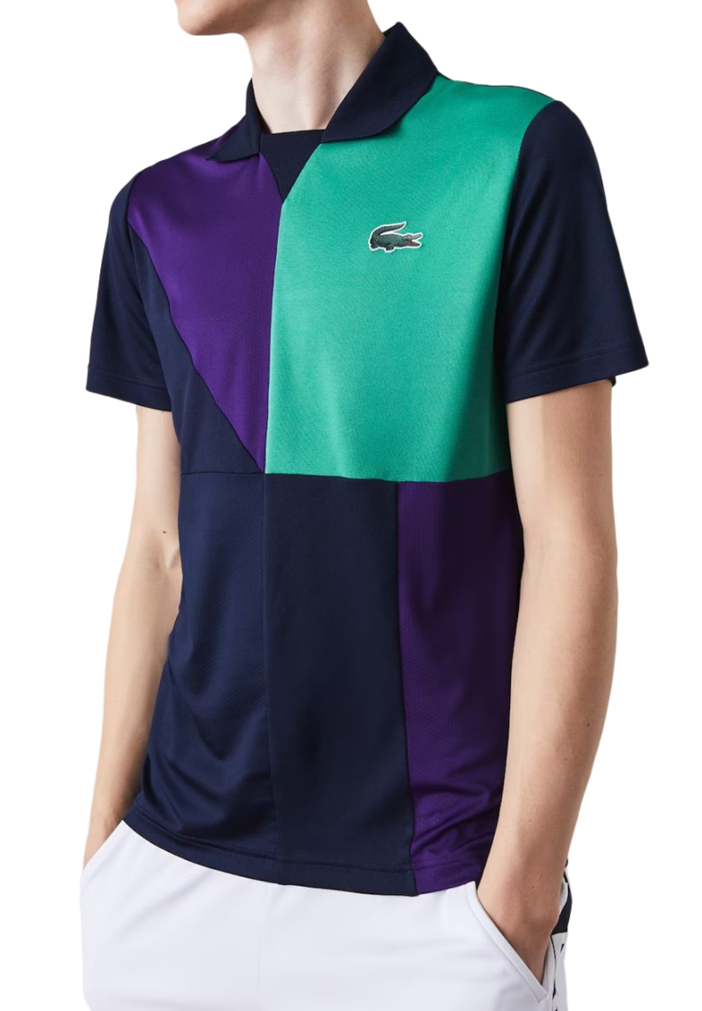 Мужское поло теннисное Lacoste SPORT Colour-Block Ultra-Dry Piqué Tennis Polo - navy blue/purple/green