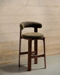 Барный стул Granite из зеленой синели и ясеня с отделкой орех 75 см