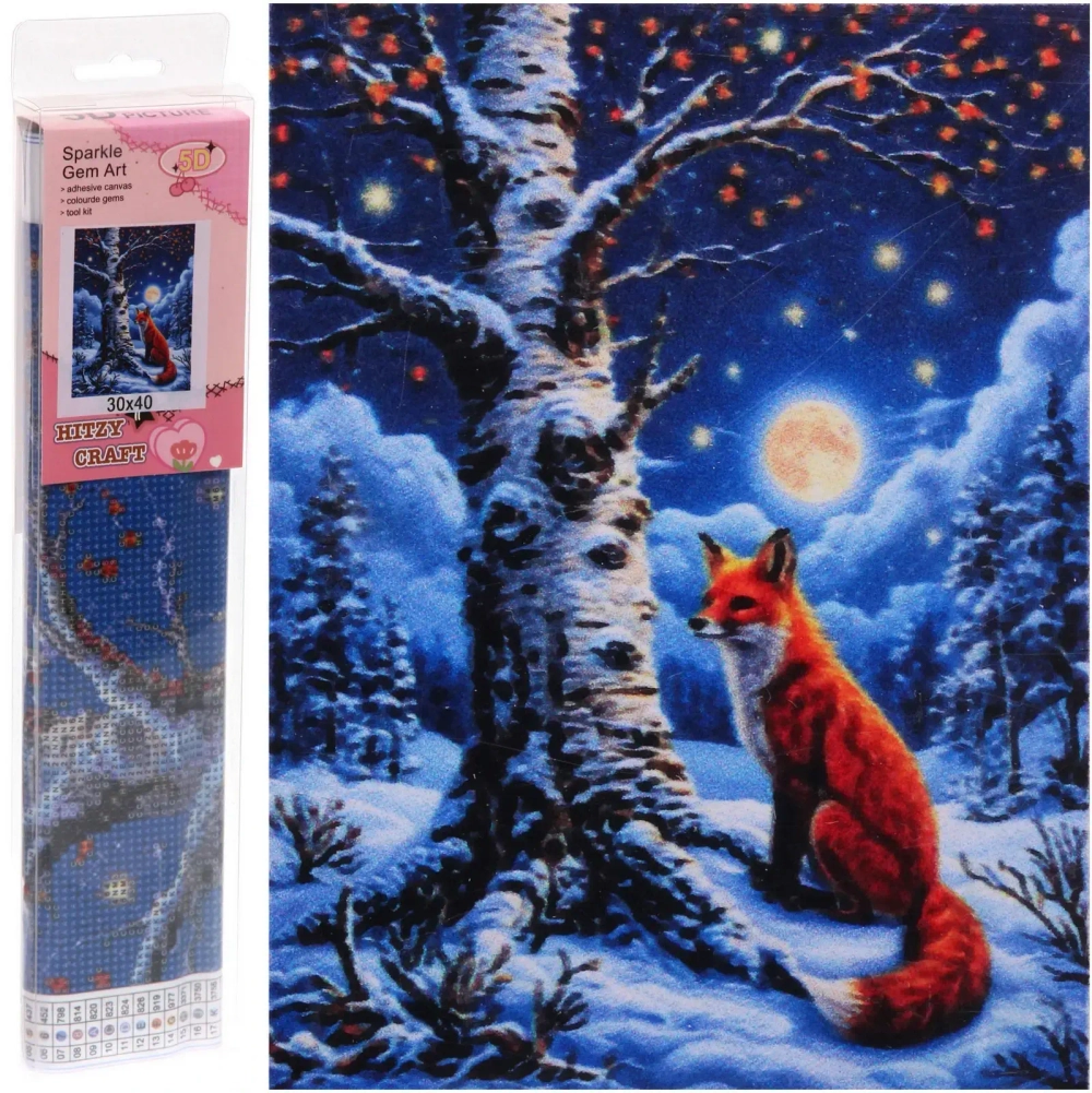 Алмазная мозаика в рулоне 30*40см полная выкладка «DIAMOND», Лис и Луна