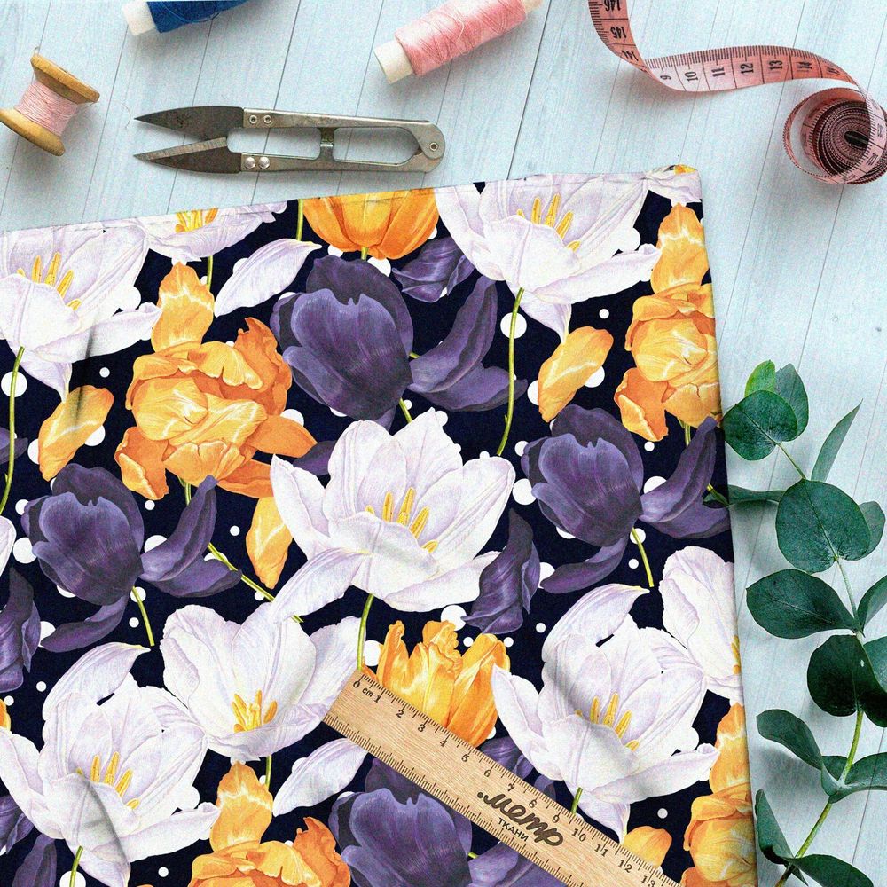 Ткань барби контрастные тюльпаны из комиксов