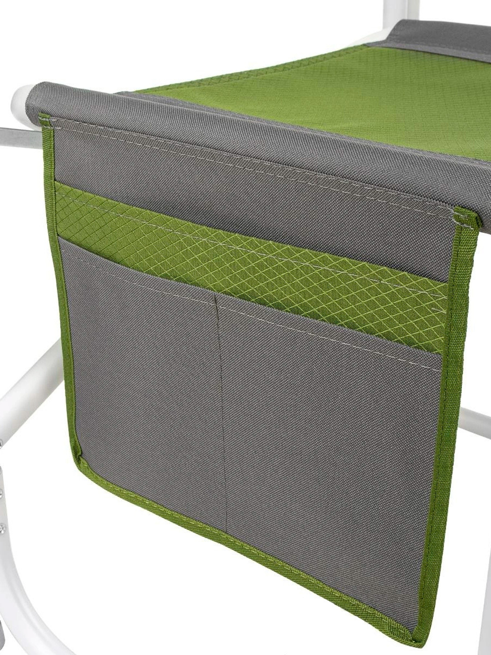 Кресло раскладное Nisus с откидывающим столиком.140кг, карман (алюм. д25) зеленый ромб/серый (N-DC-95200T-K-GG)
