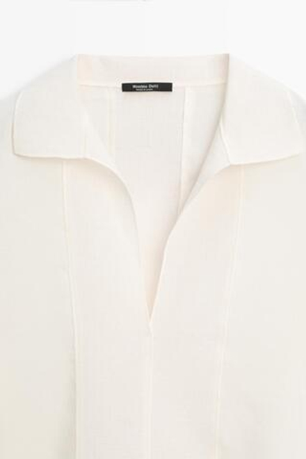 Massimo Dutti Блуза из струящейся ткани с декоративными швами, натуральный/кремовый
