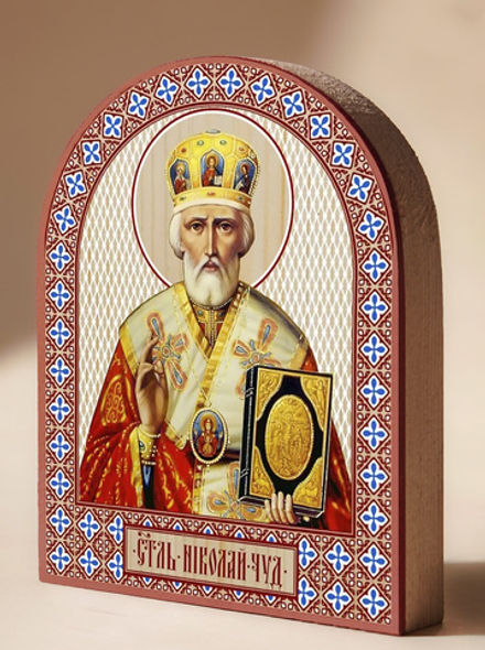 Икона аркой Николай Чудотворец (жёлтой митре), свт. на дереве: 95 х 120 (Синопсисъ)
