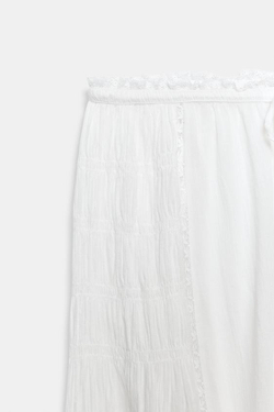 ZARA БРЮКИ-ШАРОВАРЫ С КРУЖЕВОМ — ZW COLLECTION, ЖЕЛТОВАТО-БЕЛЫЙ