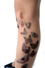 Колготки с разноцветными бабочками на левой ножке (Размер: S-M-L) (Цвет: бежевый)