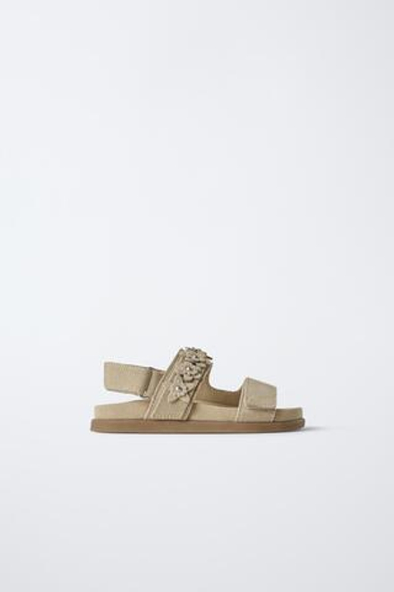 ZARA КОЖАНЫЕ САНДАЛИИ, ПЕСОЧНО-КОРИЧНЕВЫЙ
