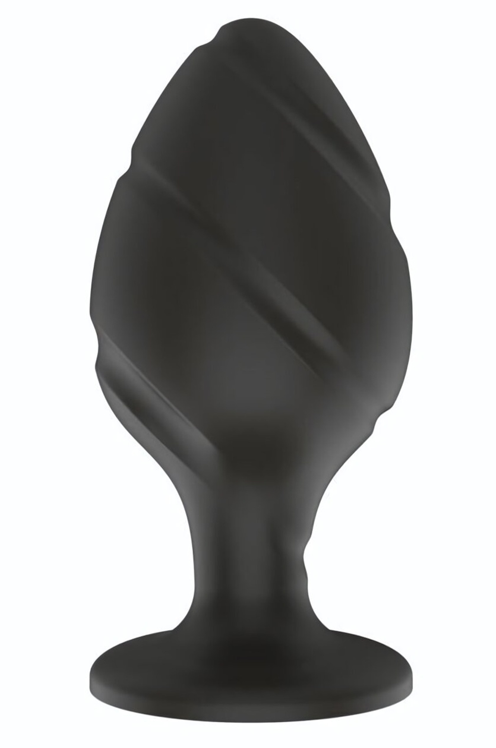 Черная средняя силиконовая анальная пробка с ложбинками по диагонали (Цвет: черный)