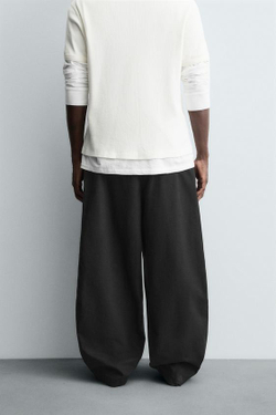 ZARA БРЮКИ BALLOON FIT С ЗАЩИПАМИ, ЧЕРНЫЙ