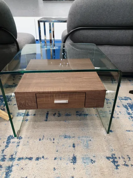 Столик-тумбочка Glass 50х55 см, с деревянной полкой