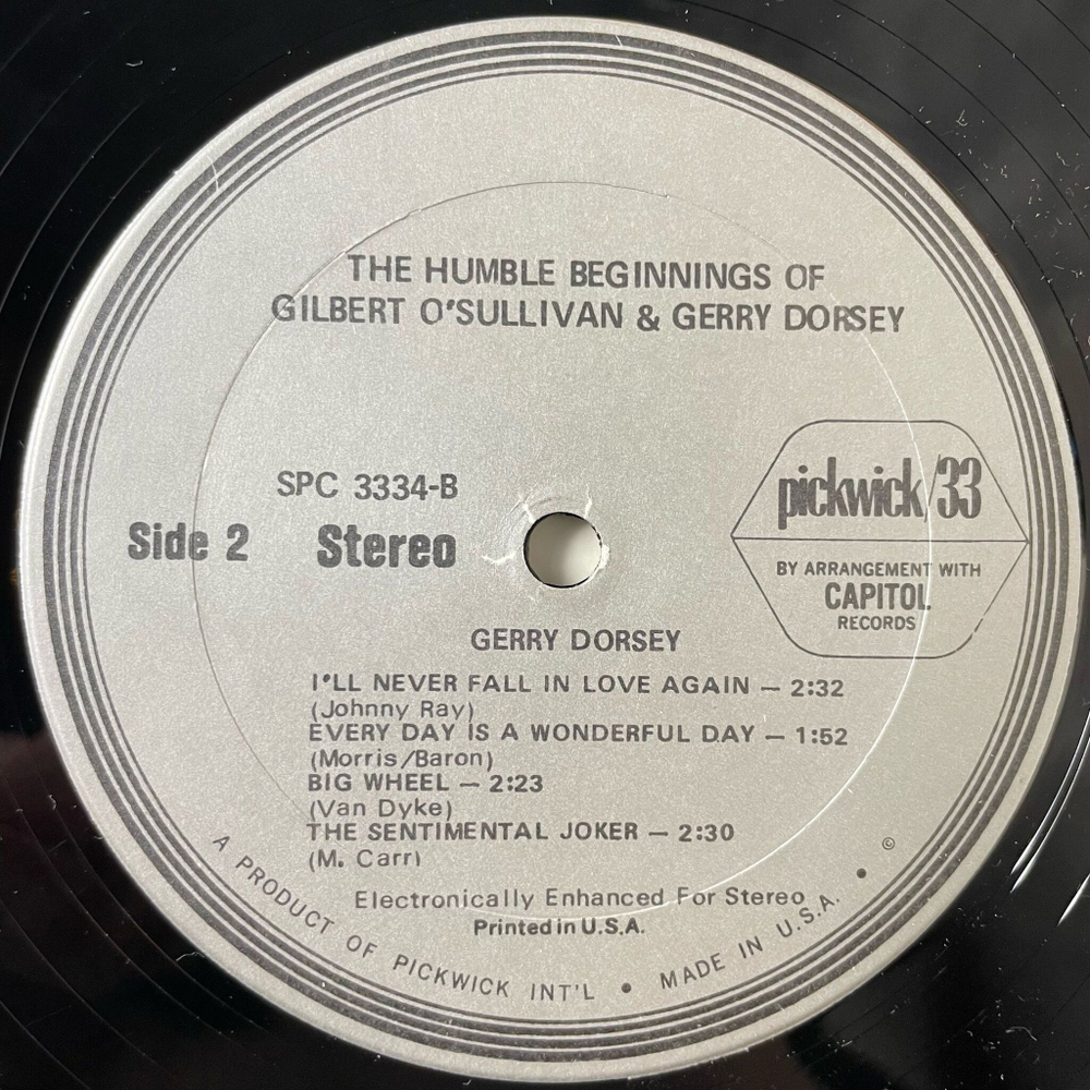 Винтажная виниловая пластинка LP Gilbert O'Sullivan and Gerry Dorsey Humble Beginnings Of England (USA 1973)