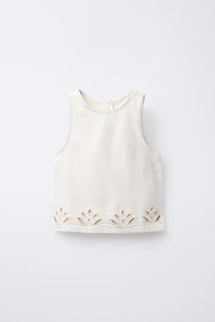 ZARA ДЖИНСОВЫЙ ТОП С ВЫШИВКОЙ, ЭКРЮ