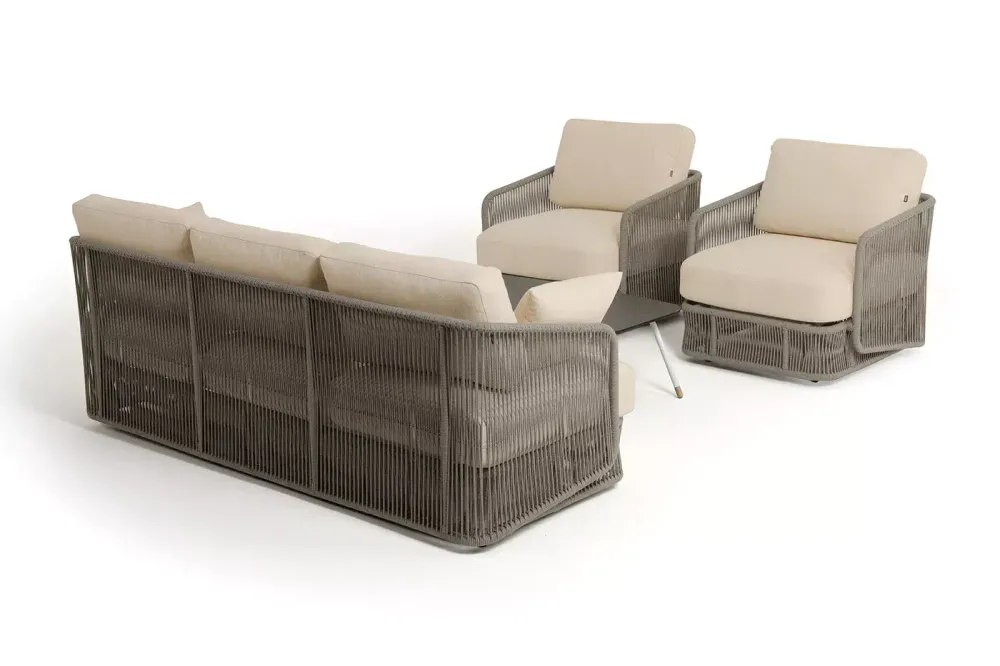 "Альбано" лаунж-зона 5-местная плетеная из роупа (веревки), каркас алюминиевый светло-серый, роуп серый меланж