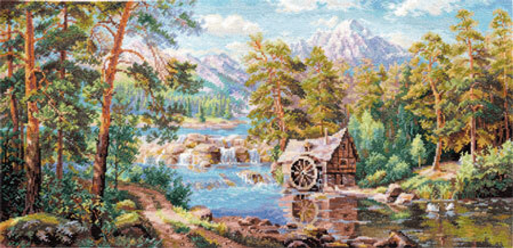 "Пейзаж с мельницей"-3-17 вышивка