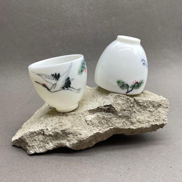 Чашка белая с аистом, фарфор, 50мл