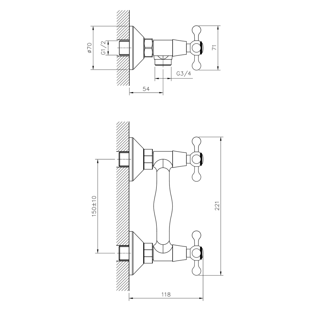 Смеситель DECOROOM DR54055 двуручный для душа