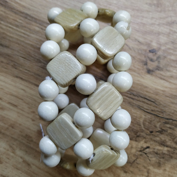 Браслет деревянный Ромбик 2-х рядка, цвет белый, светло-коричневый, ширина 45 мм