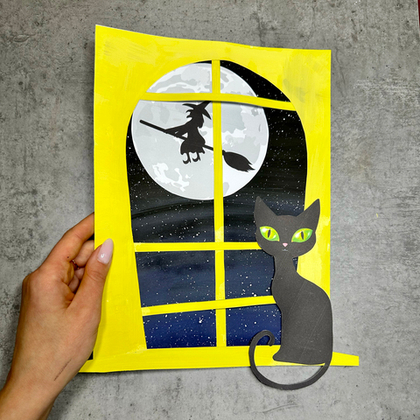 Идея поделки к Хэллоуину «Ведьма за окном»